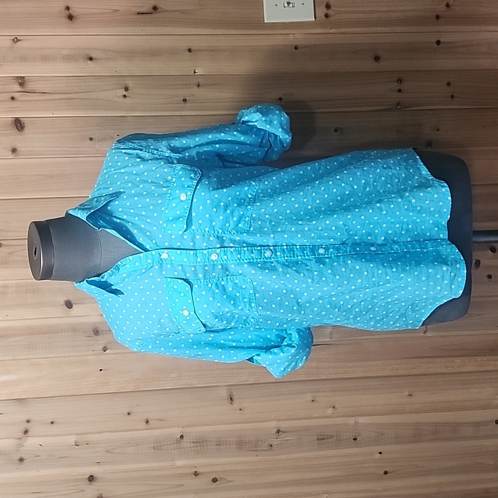 Lauren Ralph Lauren turquoise polka dot casual button down cotton shirt